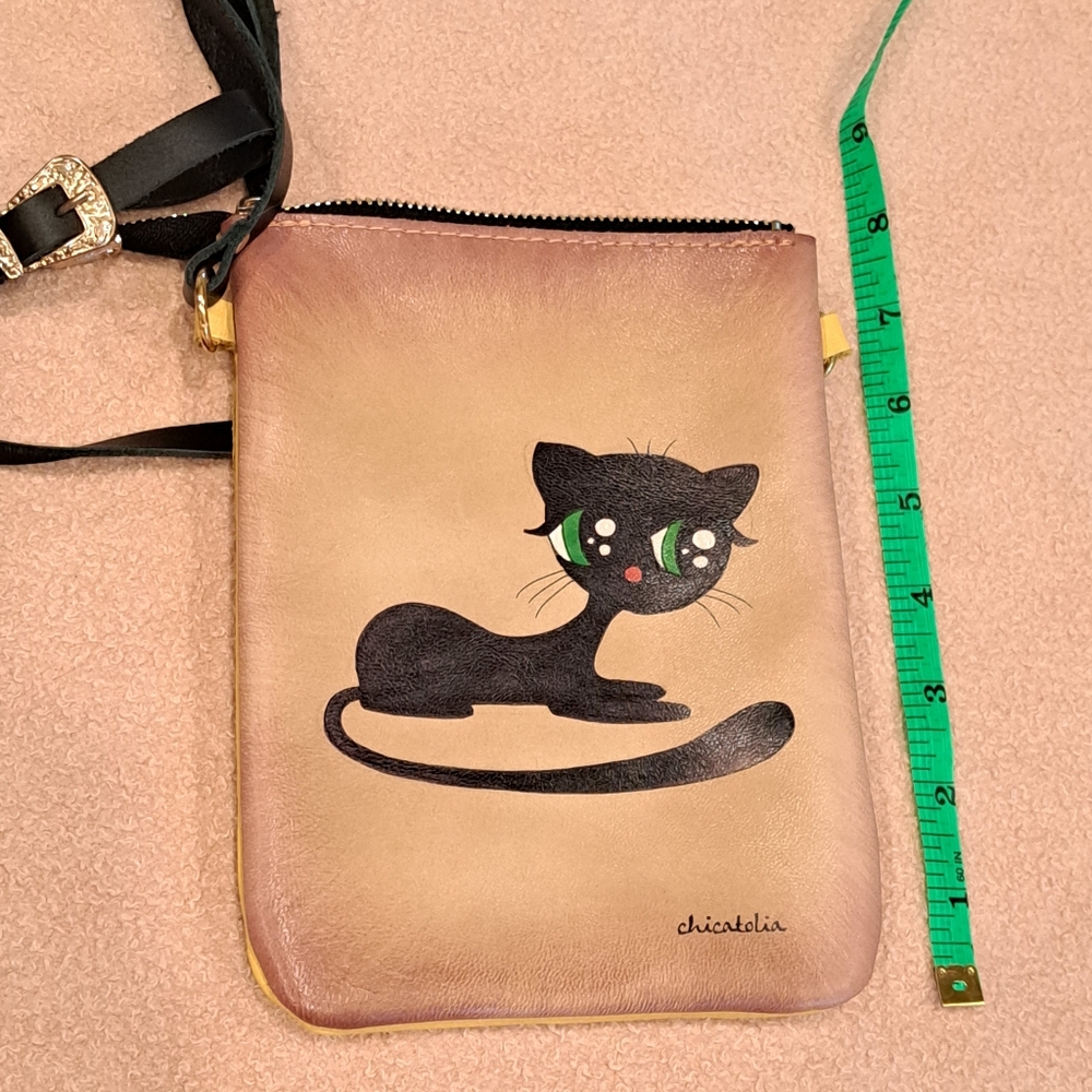 Chicatolia Handmade Hand painted Genuine Leather Crossbody Black Cat Bag